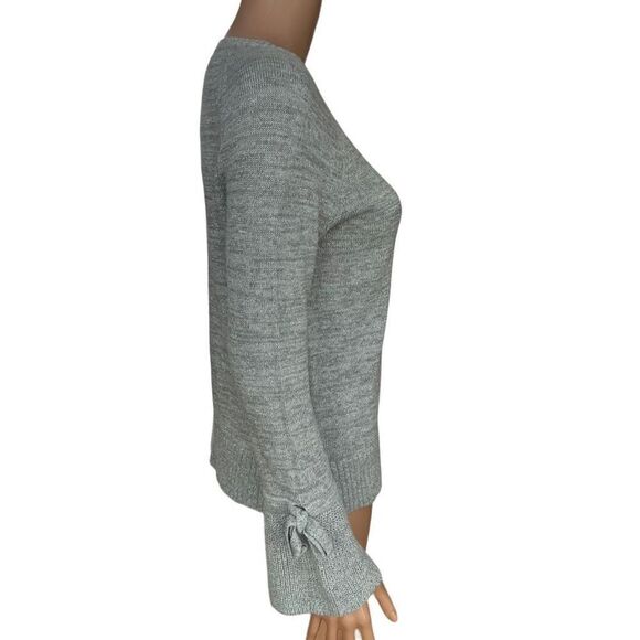 LOFT Sweater Pale Gray Silver Sparkle Bell Sleeve Thin Knit Raglan cotton size S - Picture 2 of 7